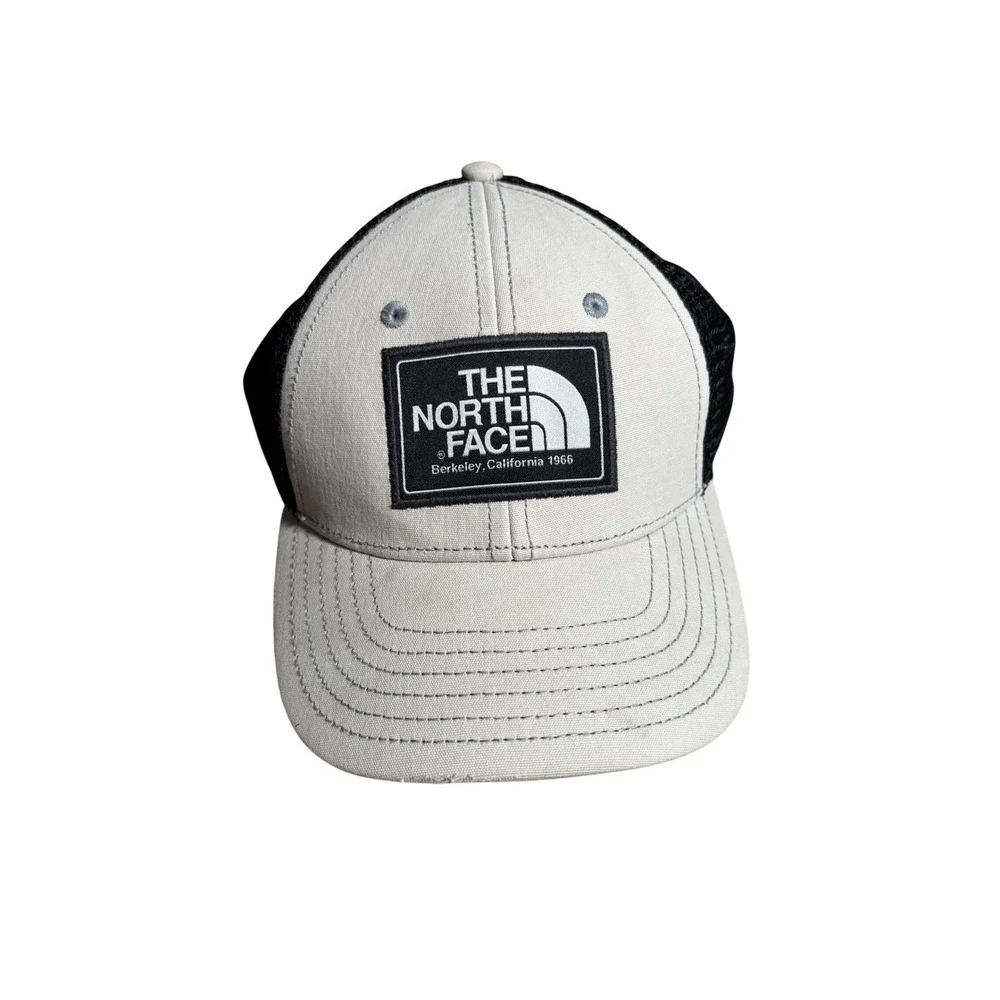 The North Face Youth Trucker Hat Cream Black Mesh Snapback Logo Patch Cap School